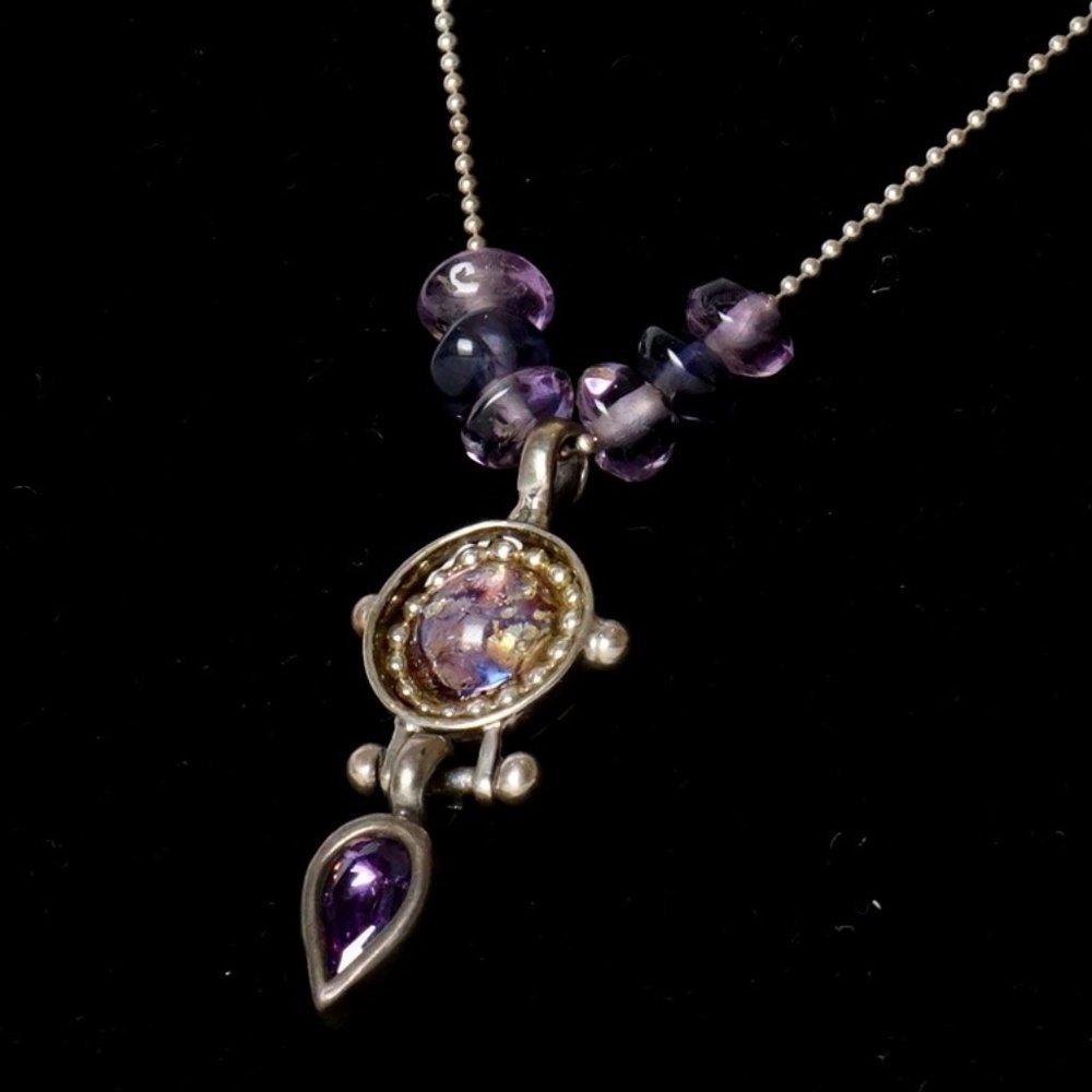 Designer Silver Necklace with Roman Glass